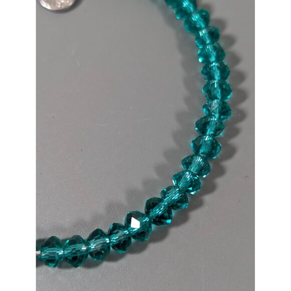 Love This Life Teal Green Faceted Glass Bead Bangle Stacking Bracelet 8" - Picture 3 of 7